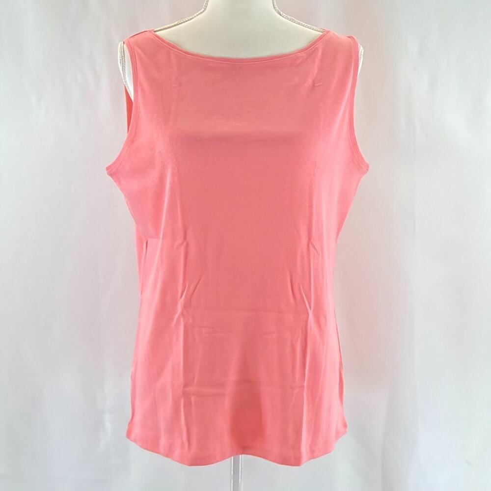 Talbots Tank Top Women L Pink Cotton Boat Neck Sleeveless Tee Lightweight Summer